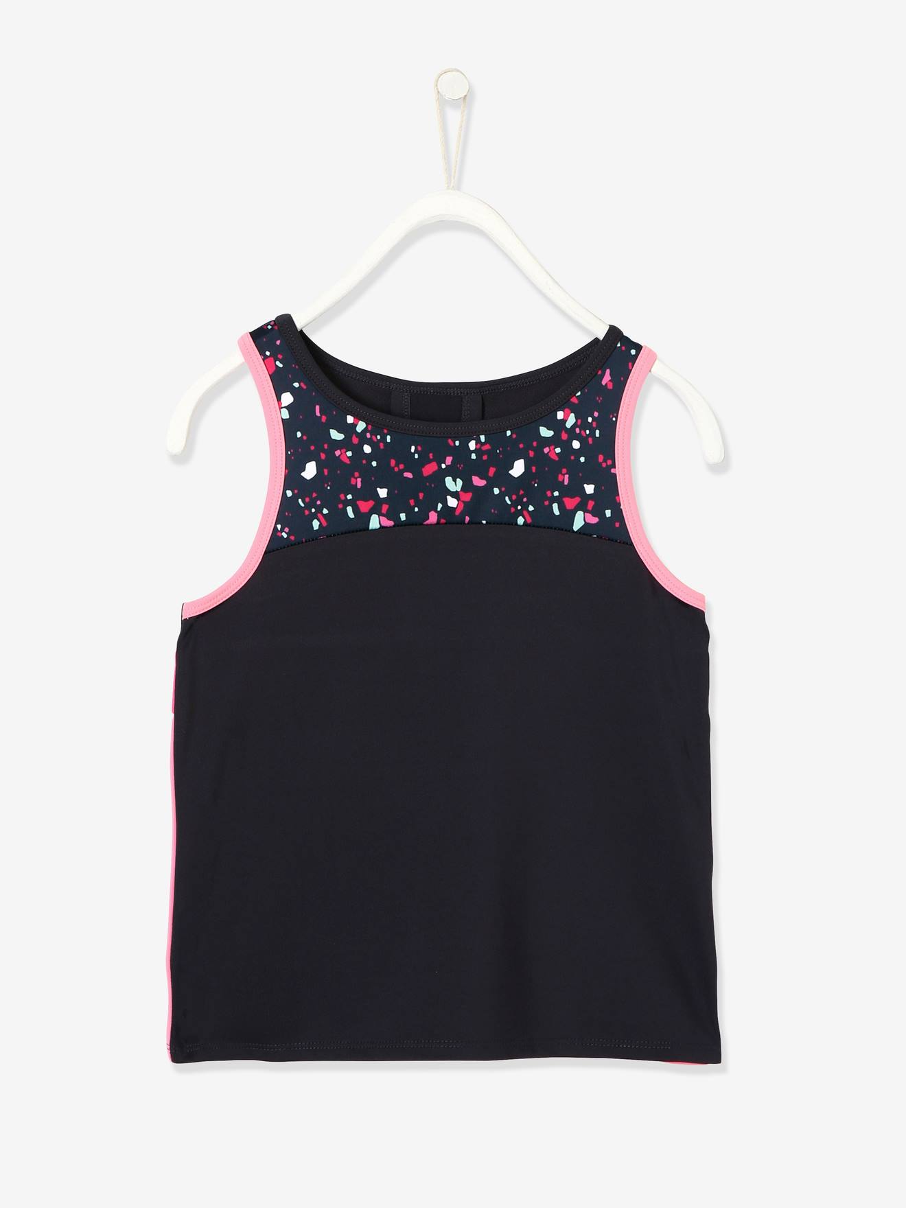 Débardeur de sport fille effet 2 en 1 anthracite imprimé