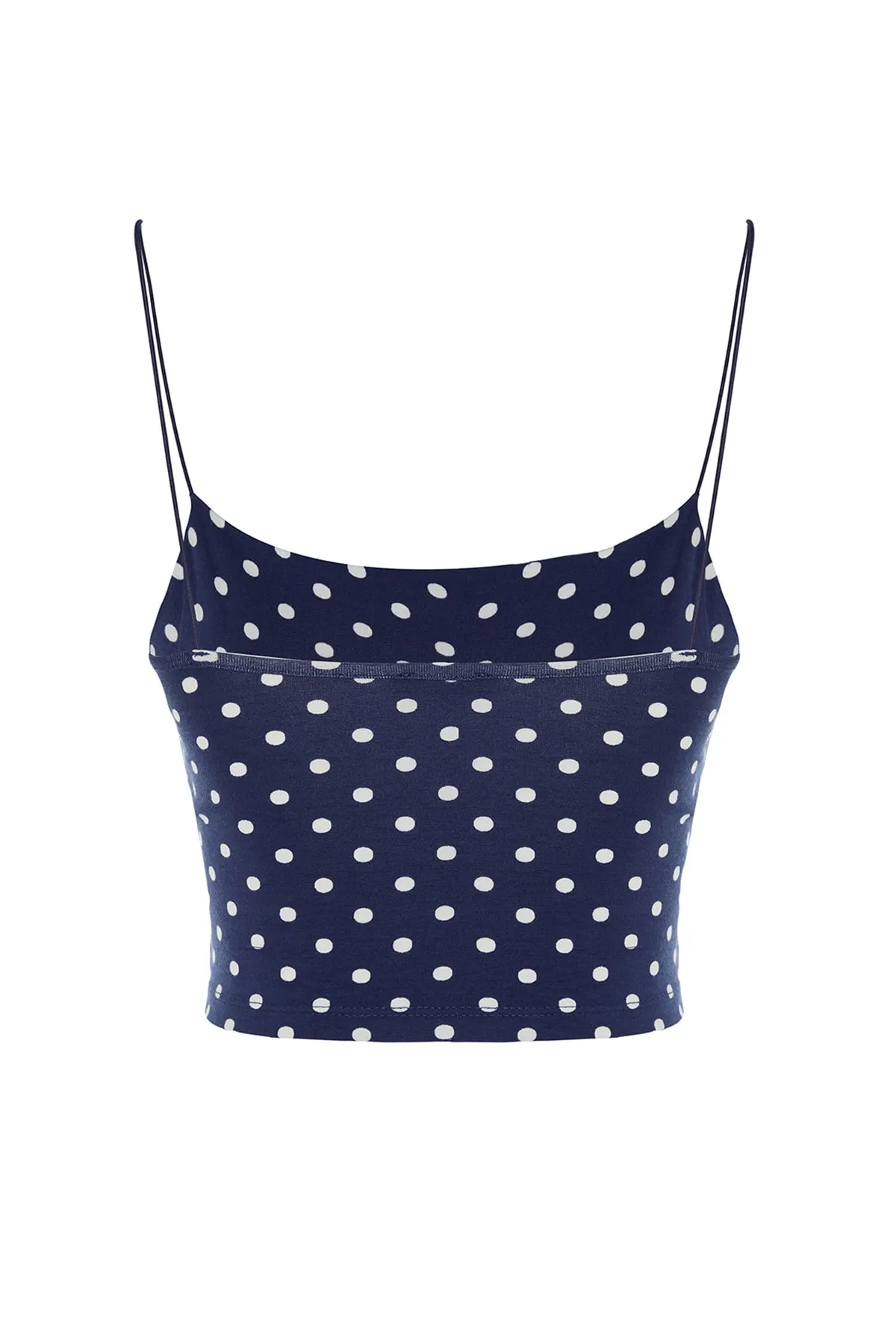 Trendyol Collection  Marineblaues, gepunktetes Baumwoll-Tanktop mit Spaghettiträgern, figurbetont/figurbetont, kurzes Stretch-Strick-Tanktop TWOSS20AL0006