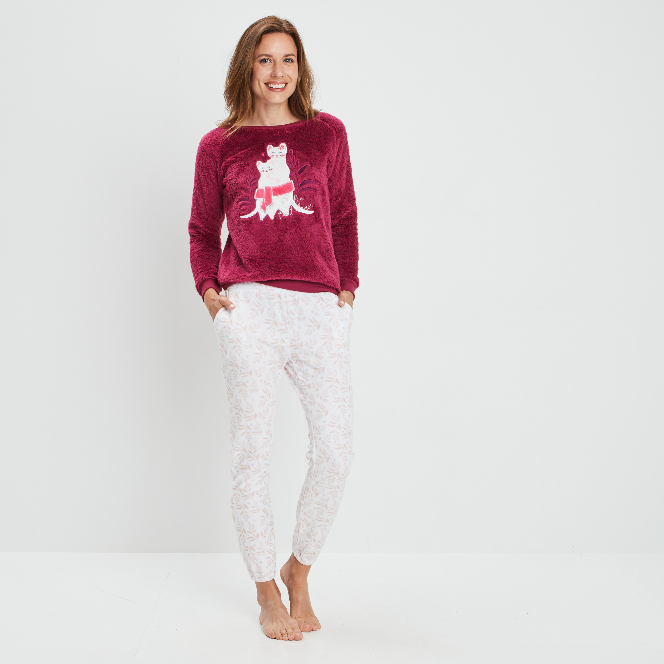 Ensemble pyjama 2 pièces rose framboise femme | La Halle