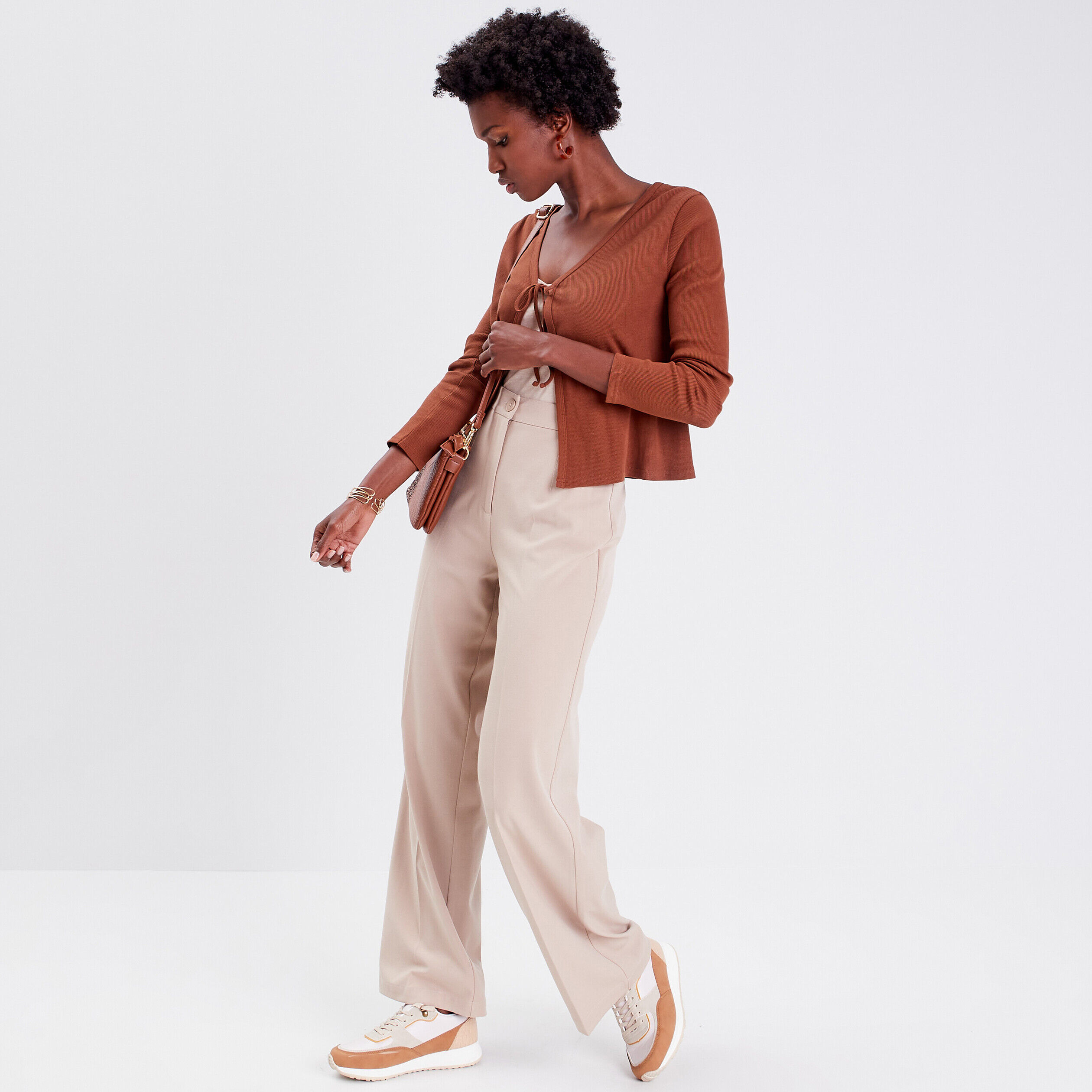 Gilet manches longues marron femme | Cache Cache