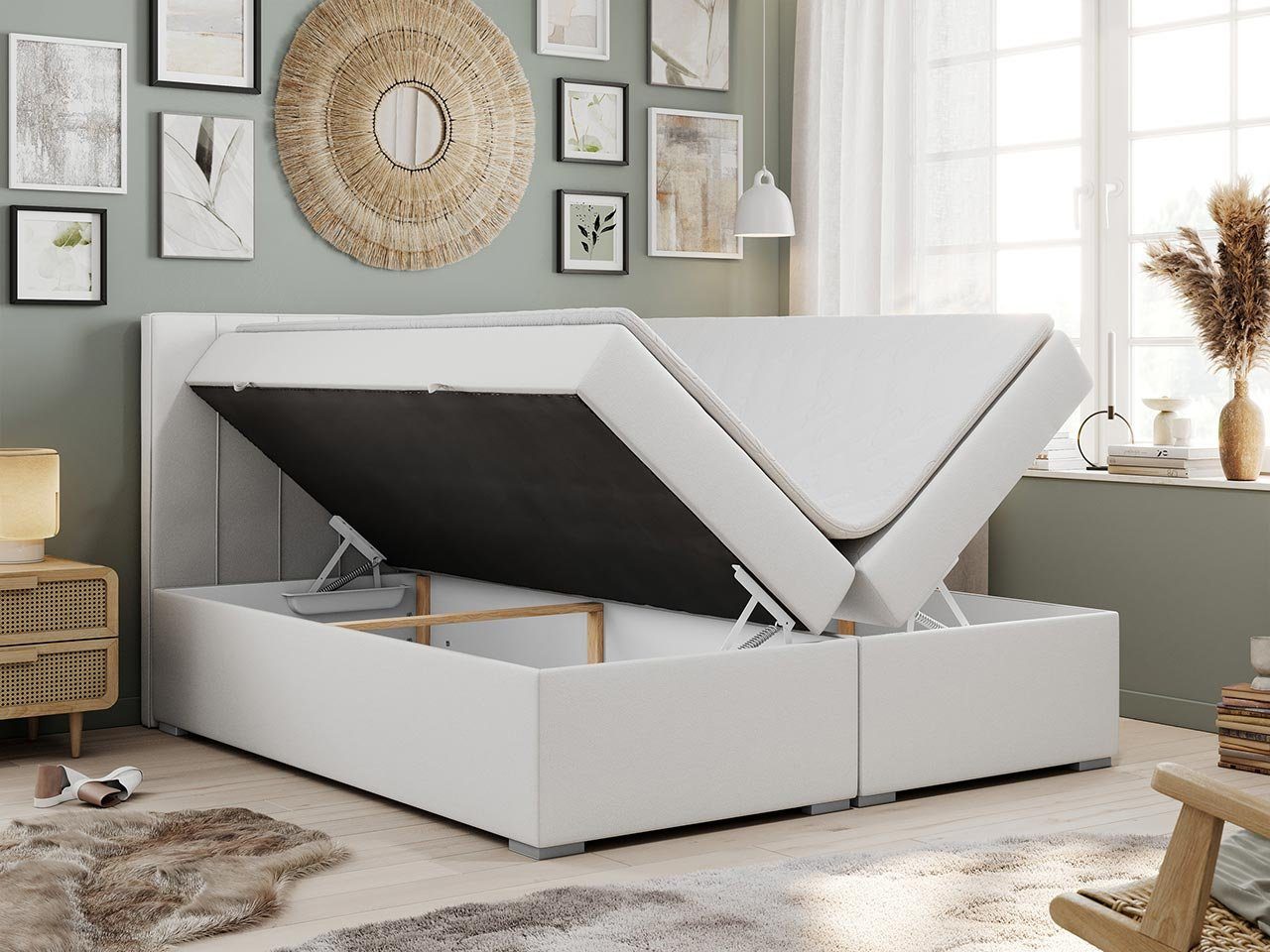 MKS MÖBEL Boxspringbett ALLY, Doppelbett mit Multipocket-Matratze, Praktisch Polsterbett