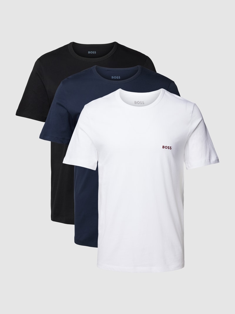 T-Shirt mit Label-Stitching im 3er-Pack in weiß