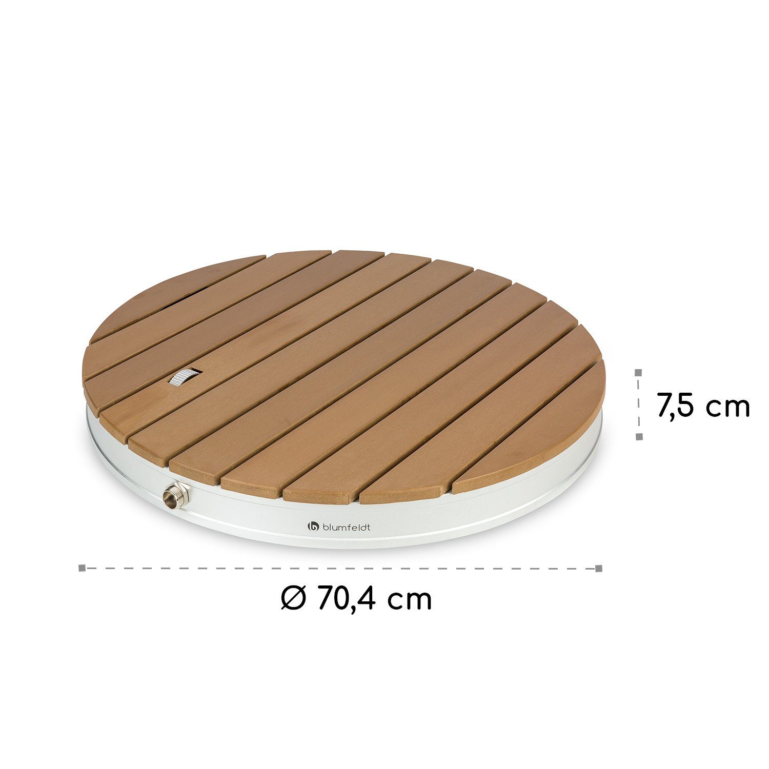 blumfeldt Gartendusche Sumatra Breeze Round Gartendusche WPC Aluminium 70x55cm rund (Set, 1 St), Wasser-, Frost- und UV-beständige Oberfläche
