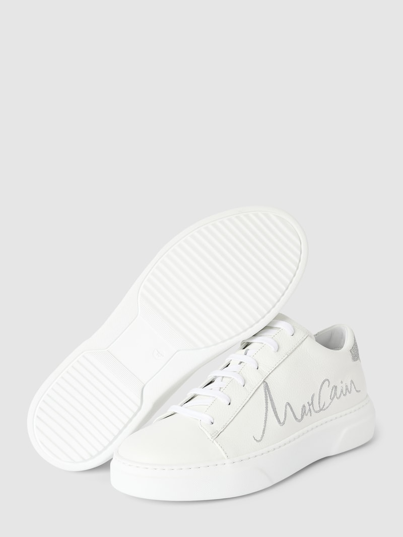 Sneaker aus Leder mit Label-Stitching in weiß
