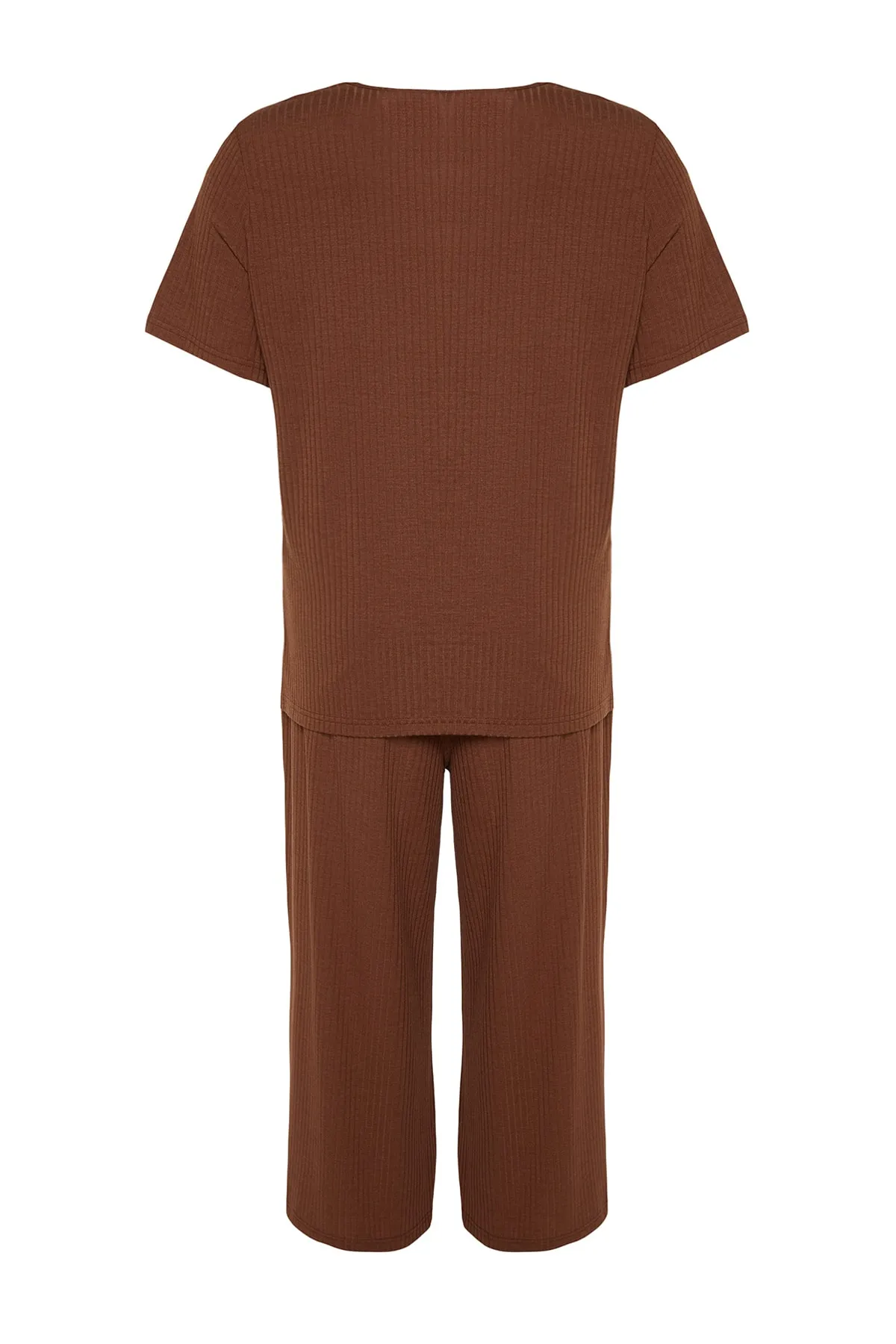 Trendyol Curve  Braunes Strick-Pyjama-Set TBBSS22PT0237
