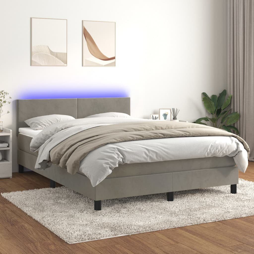 Merax Boxspringbett mit LED und höhenverstellbarem Kopfteil, 140x200cm mit Samtbezug inkl. Matratze, Polsterbett, Doppelbett