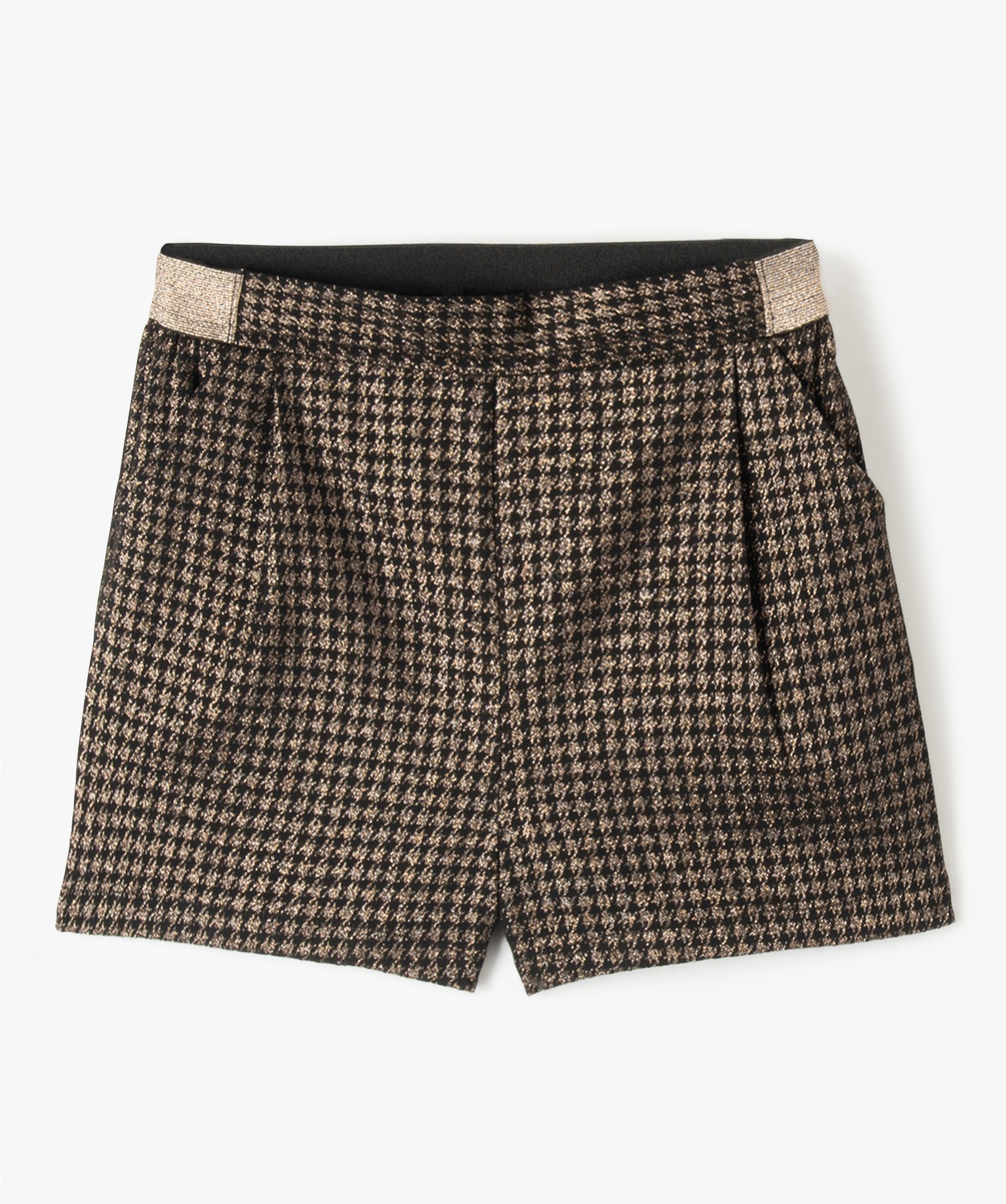 Short fille en maille extensible à motif pied-de-poule pail... noir | GEMO