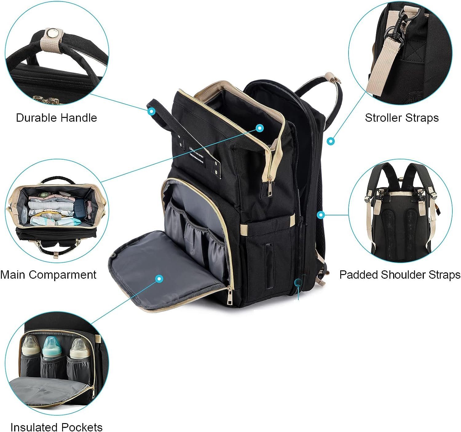 Blusmart Wickeltasche Wickelrucksack Babytasche mit Kinderbett (3D atmungsaktive gepolsterte Rückseite und Schultergurte, kann die Tasche am Kinderwagen angehängt werden), Baby Wickelrucksack, Großer Stauraum