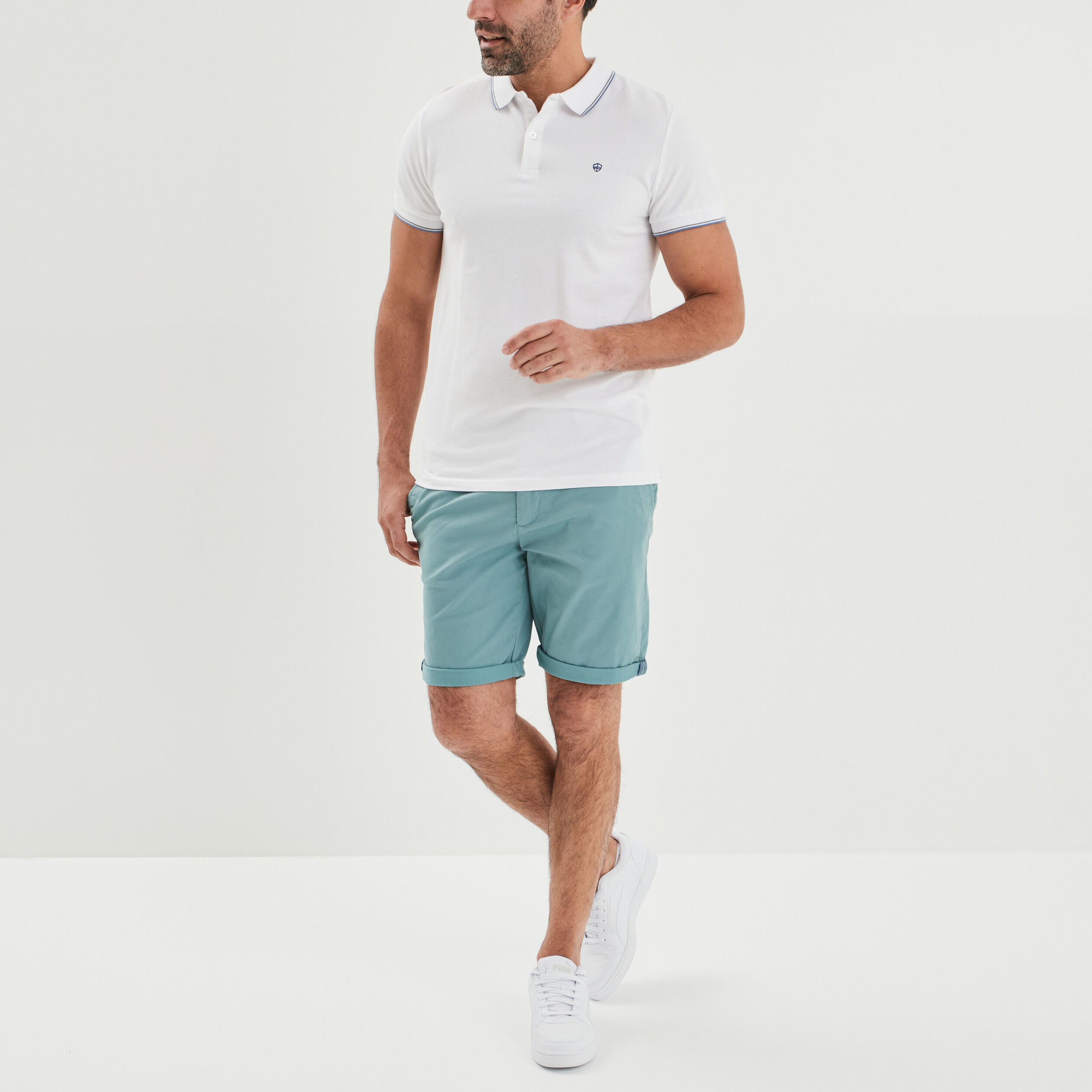 Polo manches courtes bords contrastés blanc homme | La Halle