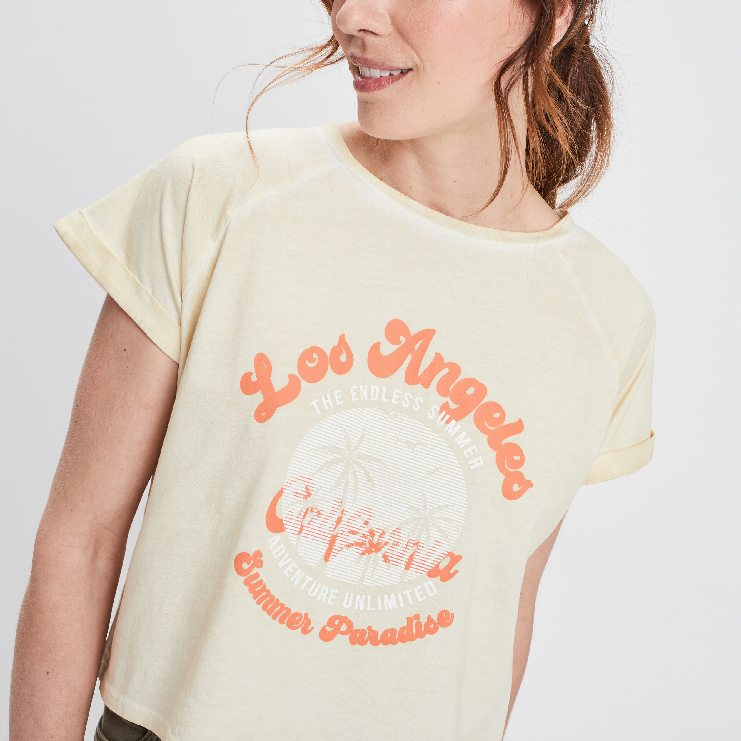 T-shirt cropped à col rond sable femme | La Halle