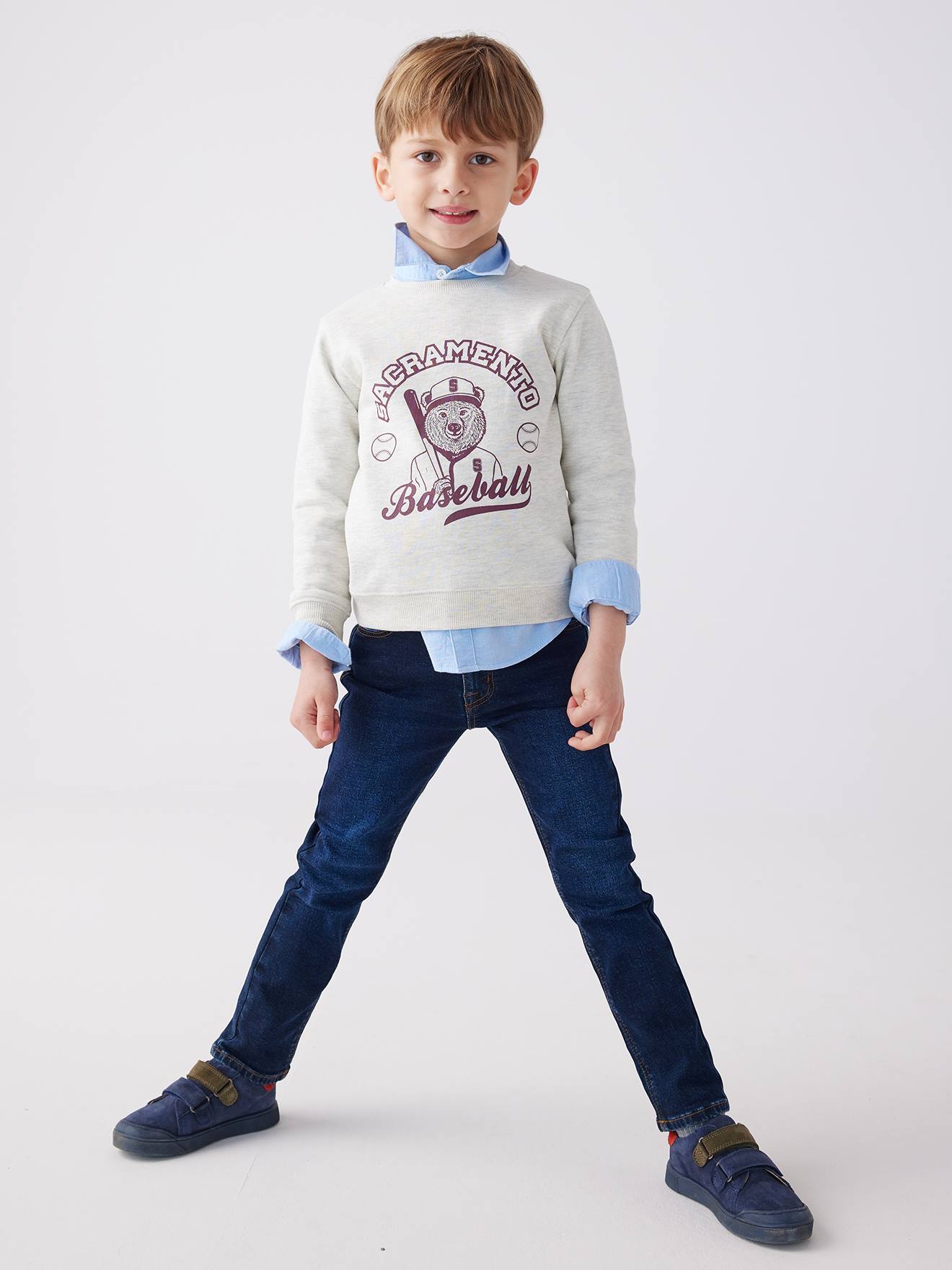 Sweat Basics motifs graphiques garçon blanc chiné