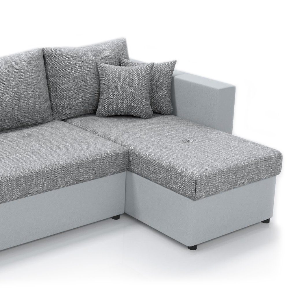 Vicco Ecksofa Sofa Couch Schlafsofa mit Schlaffunktion Weiß/Grau, mit Bettfunktion