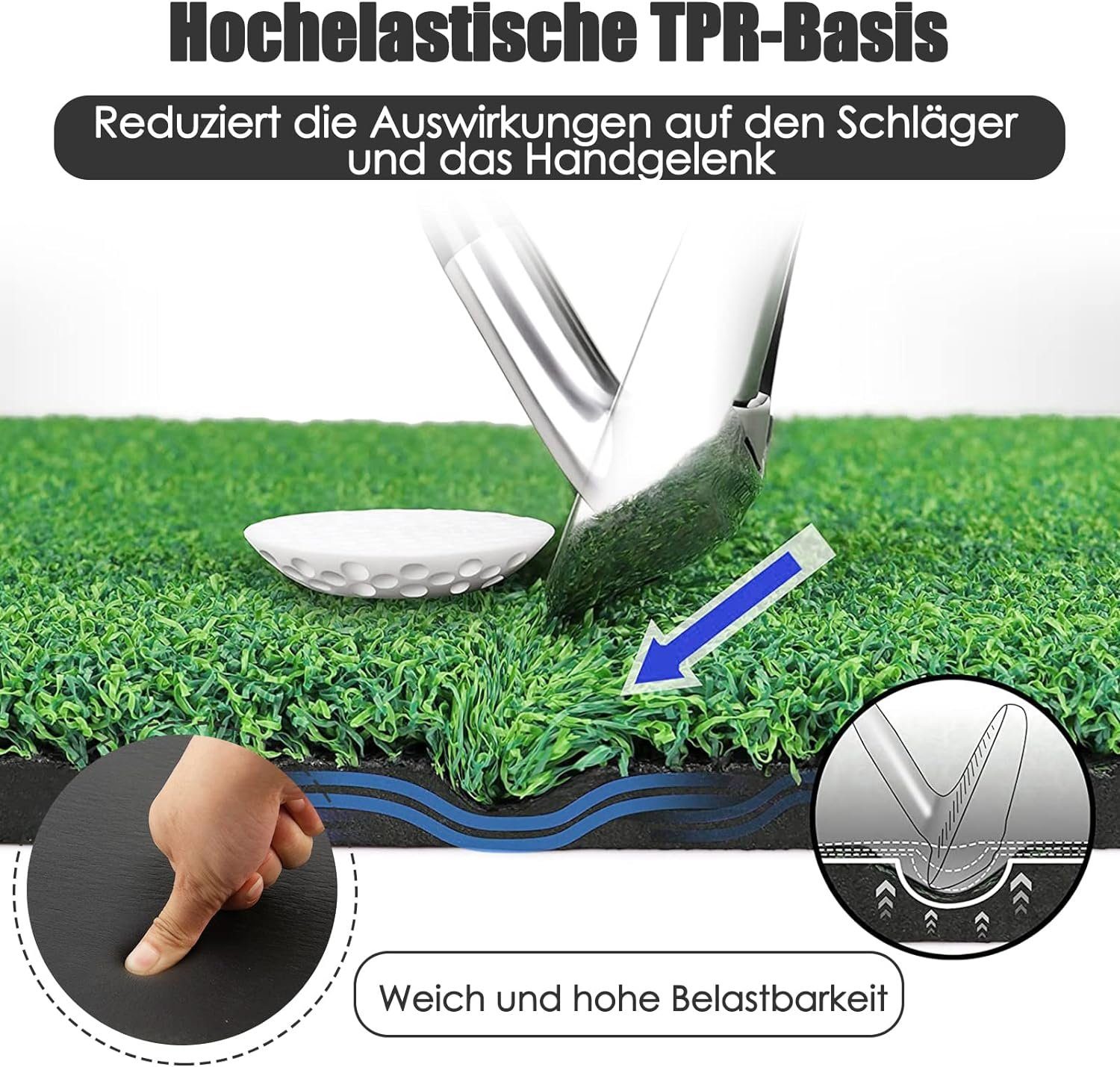 KOMFOTTEU Golf-Abschlagmatte, 1,5× 1m, mit 3 Gummi Tees & 2 Abschlagpositionen