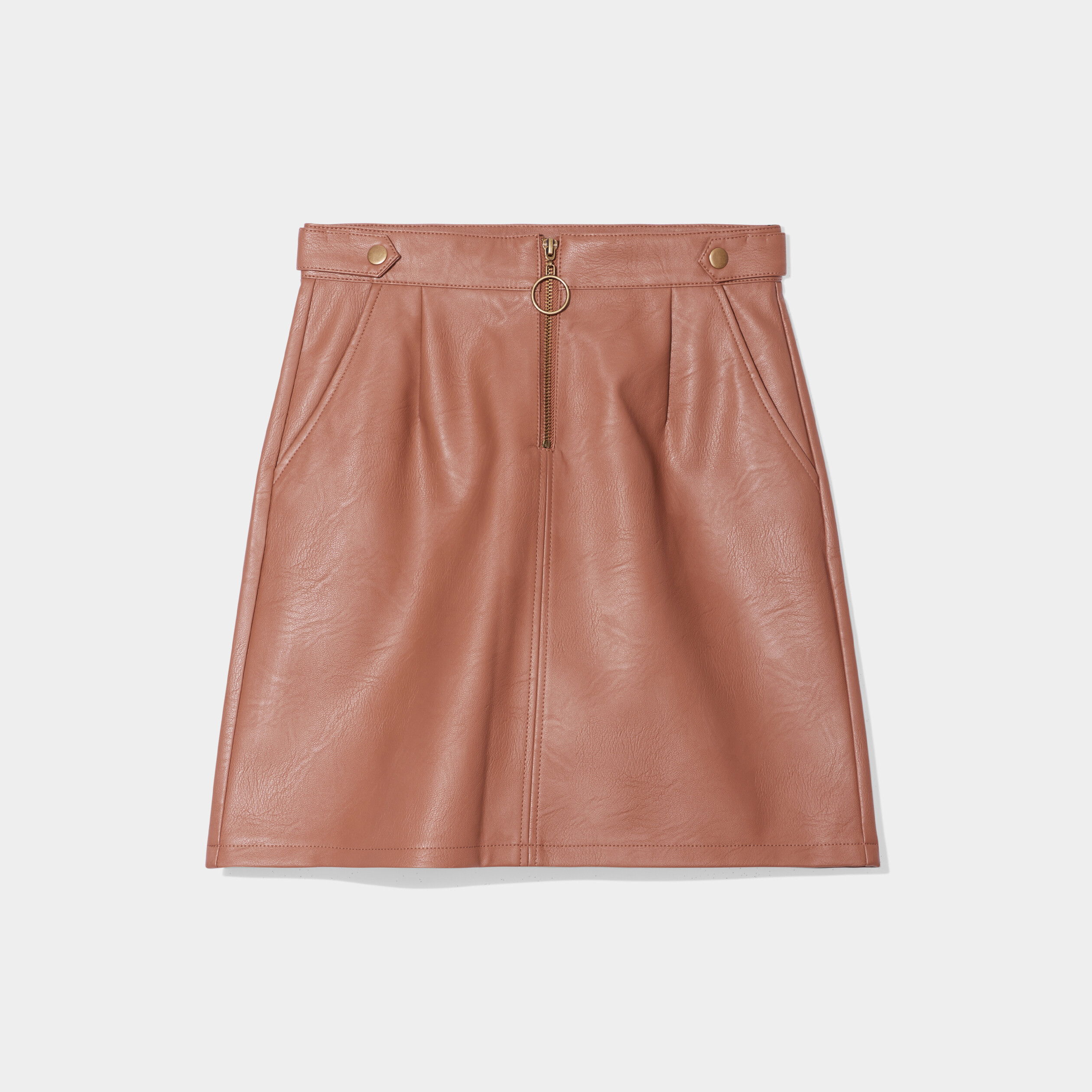 Jupe simili cuir détail zippé devant marron femme | La Halle