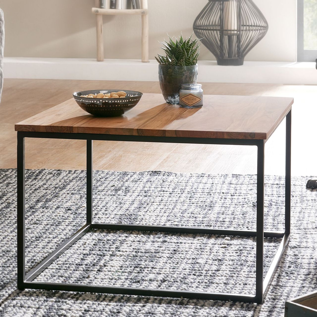 Wohnling Couchtisch 60x60x41 cm Akazie Massivholz Metall