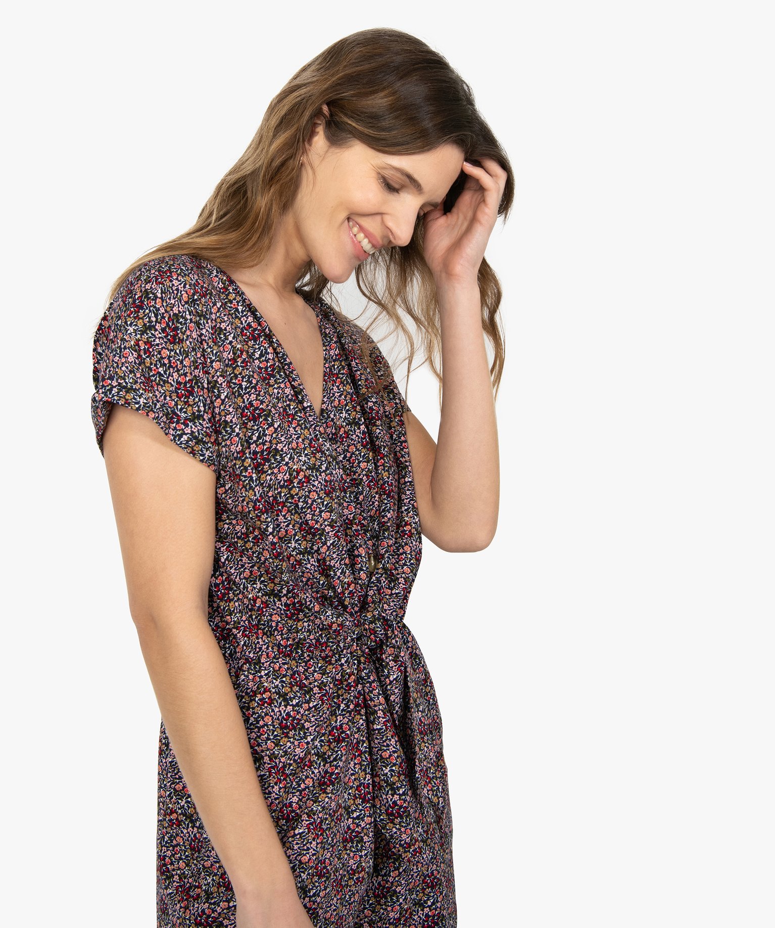 Combishort femme à motifs fleuris boutonné sur l’avant imprime | GEMO