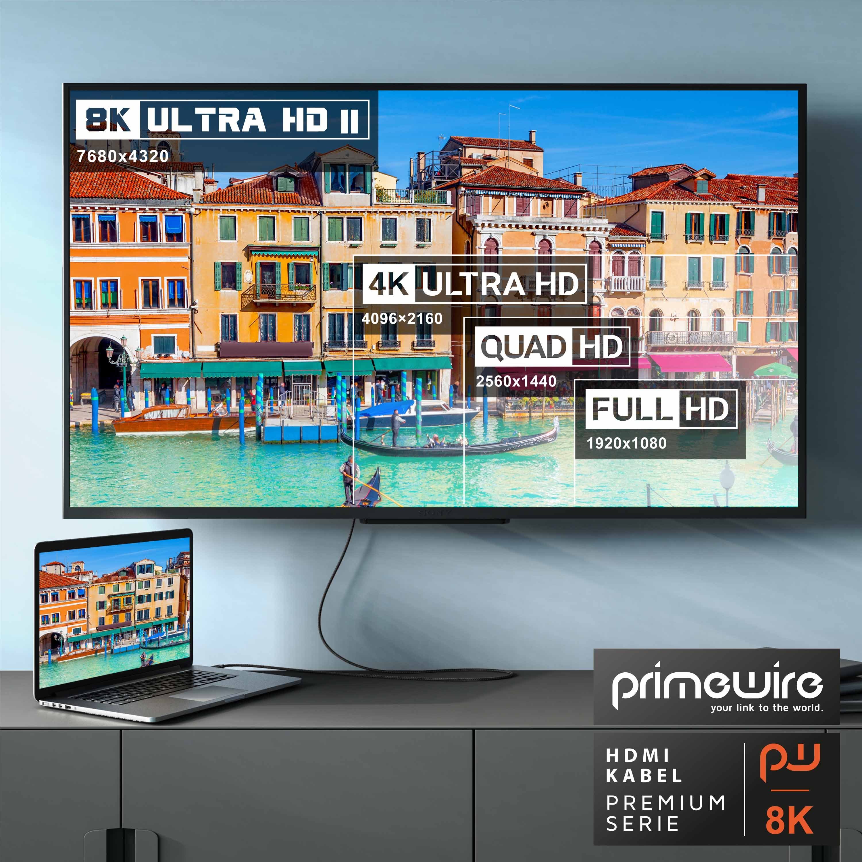 Primewire HDMI-Kabel, 2.1, HDMI Typ A (25 cm), 8K @ 120Hz / 4K @ 240Hz DSC, Ultra High Speed, Nylonummantelung, 0,25m