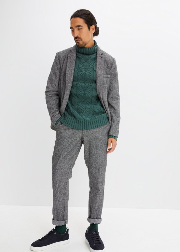 Rollkragenpullover mit Zopfmuster