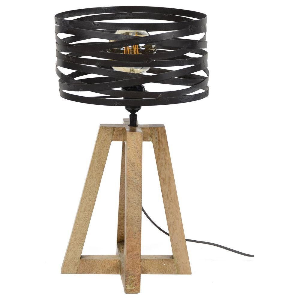 famlights Tischleuchte, Tischleuchte Jamie in Grau aus Holz E27, keine Angabe, Leuchtmittel enthalten: Nein, warmweiss, Tischleuchte, Nachttischlampe, Tischlampe