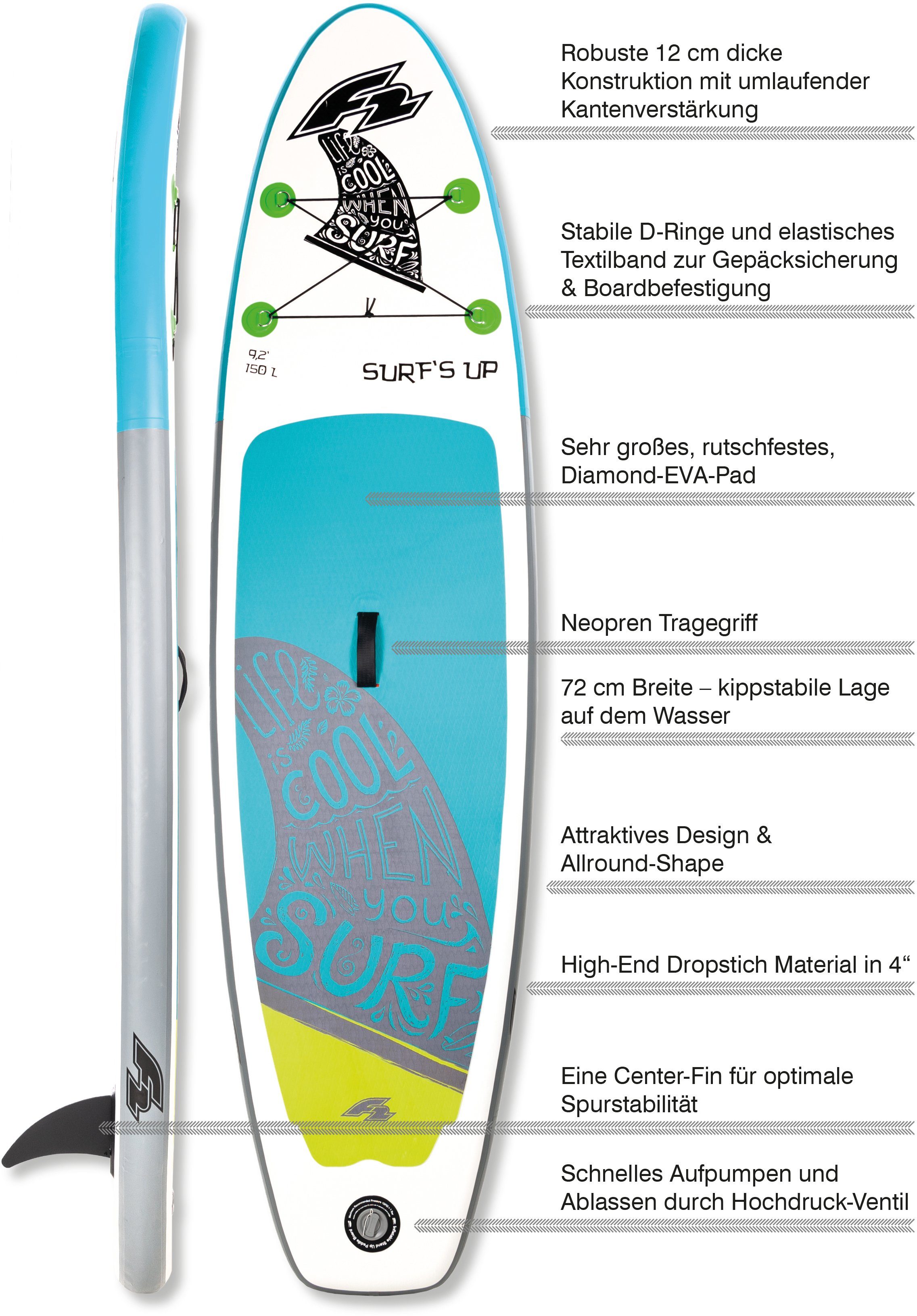 F2 Inflatable SUP-Board F2 Surf's Up Kids, (Set, 5 tlg., mit Paddel), Stand Up Paddling