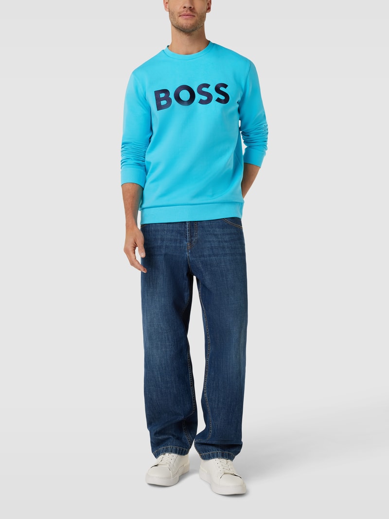 Sweatshirt mit Label-Stitching Modell 'Salbo' in türkis