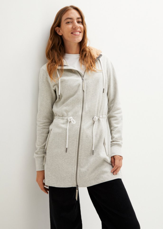 Long-Sweatjacke mit Teddyfutter in der Kapuze