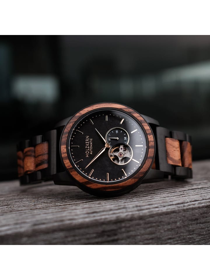 Holzkern Herrenuhr Automatik San Francisco Zebrano/Ahorn Schwarz günstig kaufen onesize