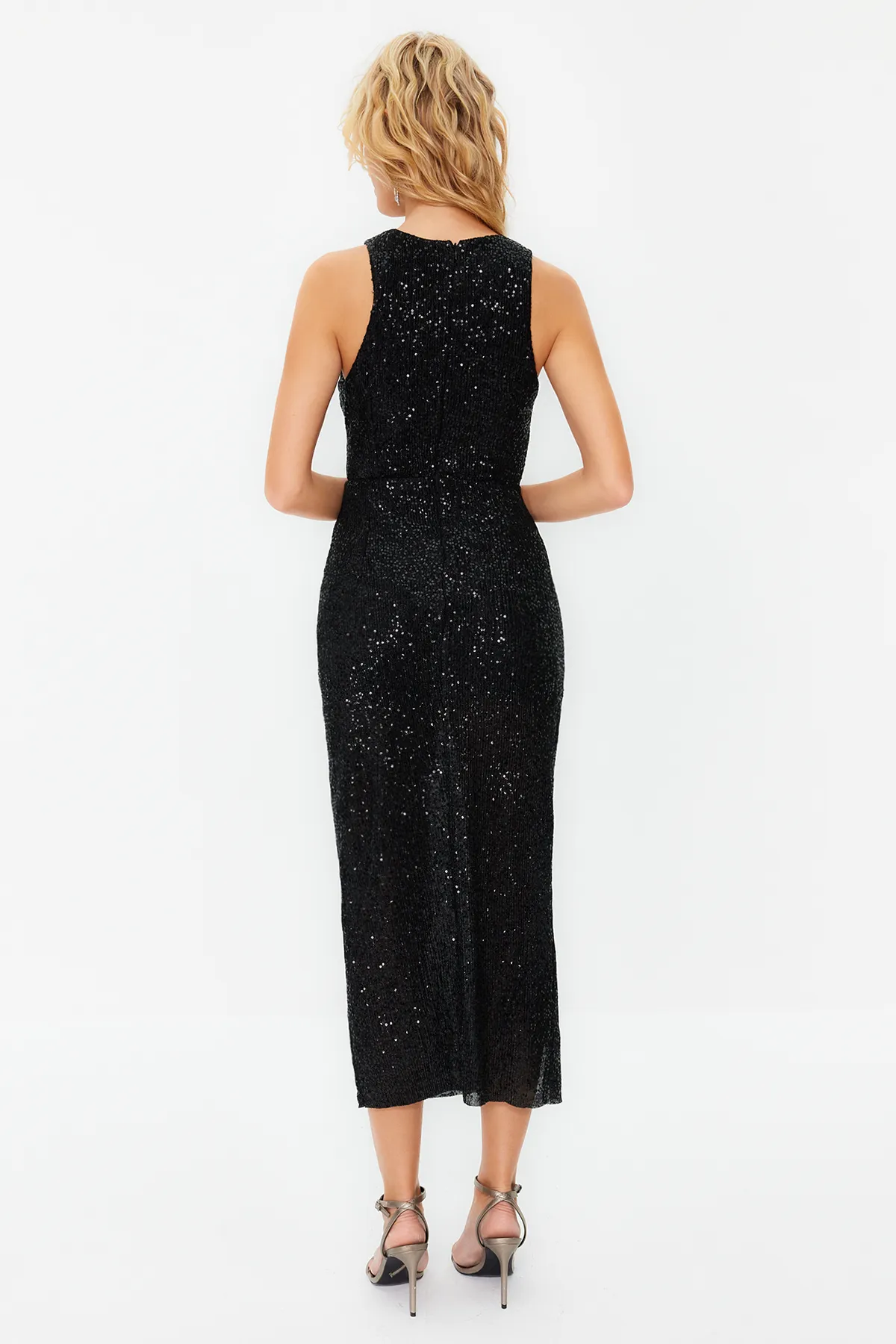 Trendyol Collection  Glitzer Pailletten Pailletten Schwarzes Abendkleid - Body Sitting Knitted
