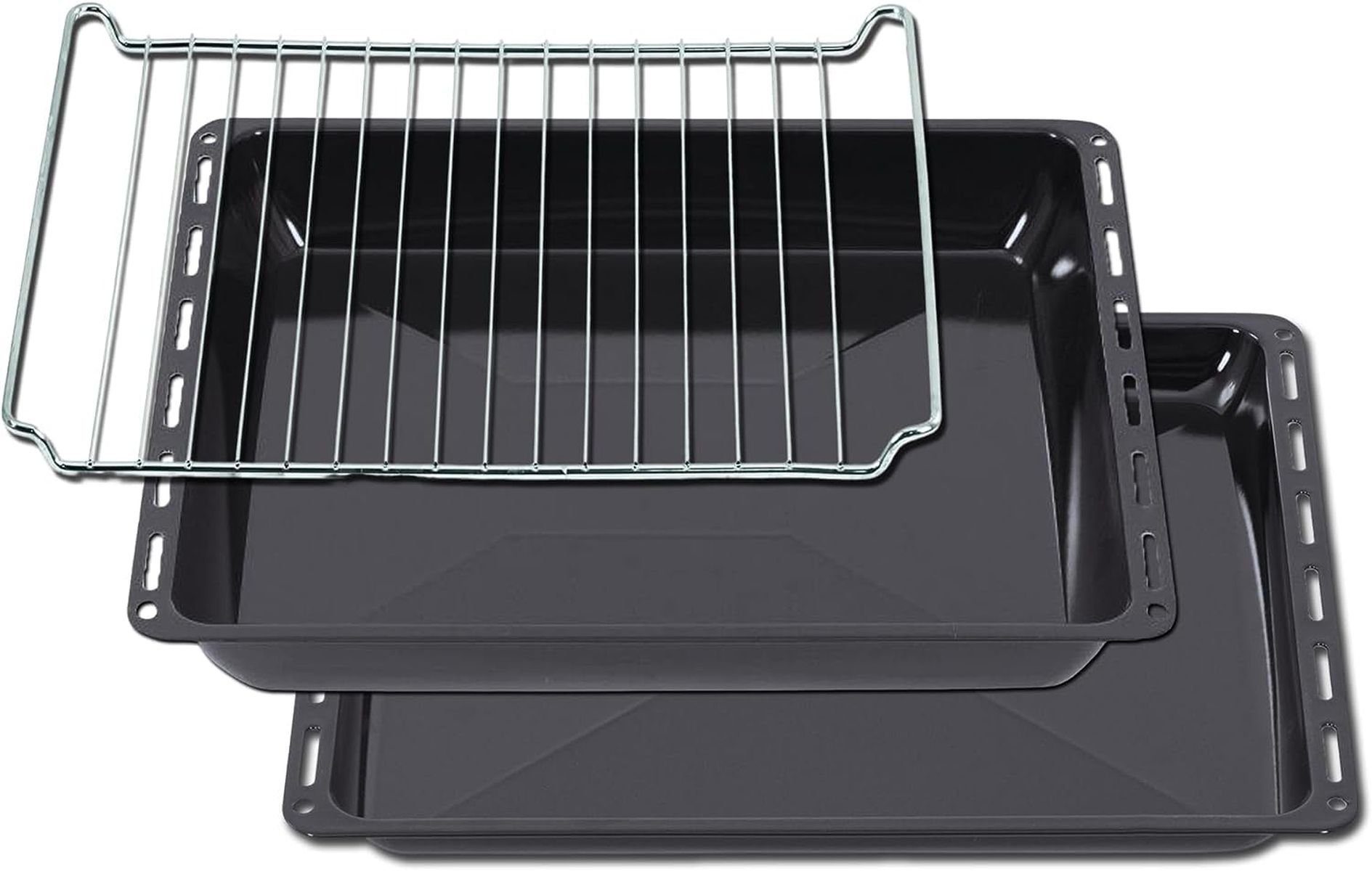 ICQN Backblech Fettpfanne 445 x 375 mm 25 und 50 mm, Emaille, (Set, 3-St., Backbleche und Verchromt Backofenrost), Kratzfest & Rostfrei, 44,5 x 37,5 cm
