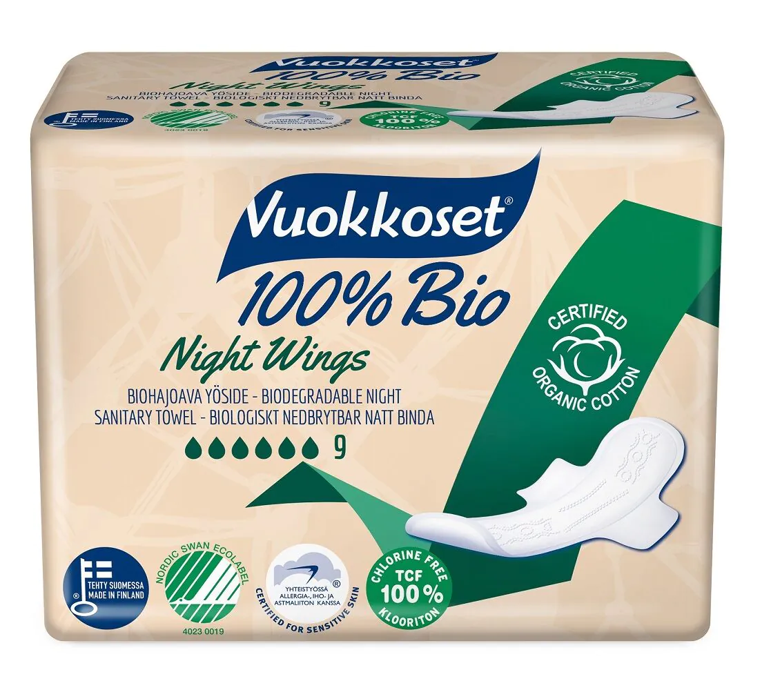 Vuokkoset BIO higieniniai įklotai su sparneliais nakčiai