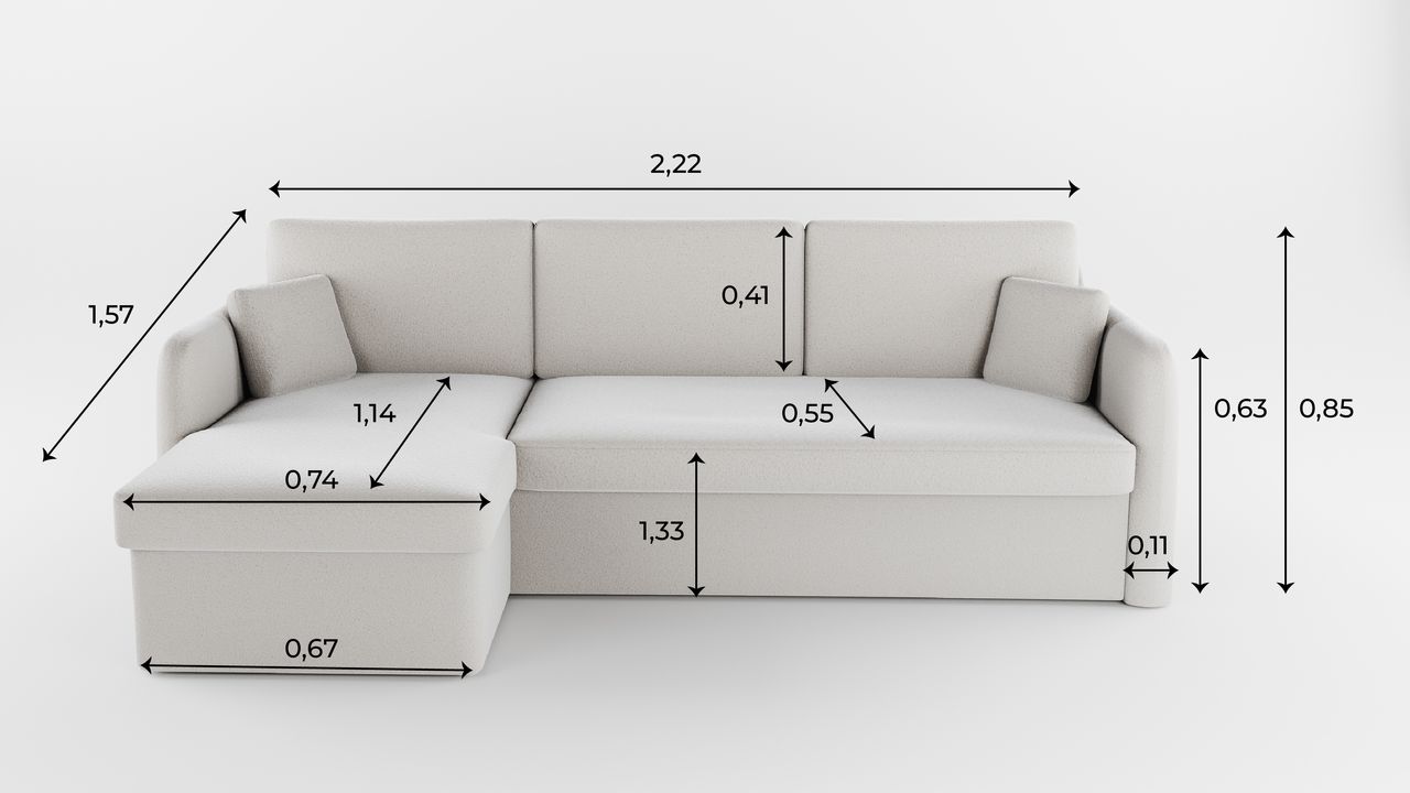 Möbel Punkt Ecksofa NICE Abriamo Boucle Ecru Hell mit Bett und Bettkasten Ottomane Universell Rechts Links