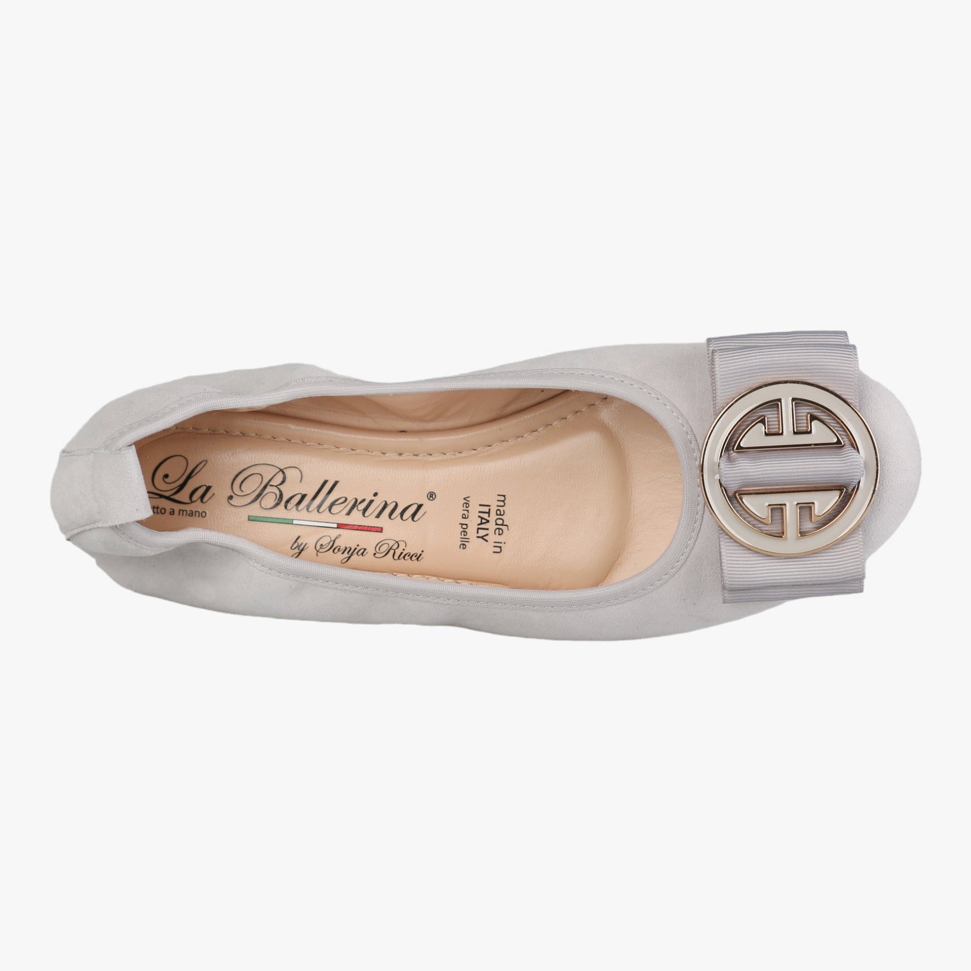 La Ballerina CAMBIO SET Veloursleder hellgrau Linda C & Riorita silber glanz Ballerina Trend Ballerinas 2023, 2ei wechselbare Schnallen im Lieferumfang