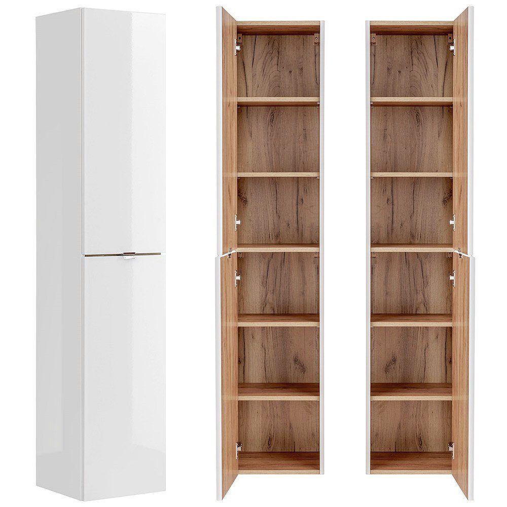 Lomadox Badmöbel-Set TOSKANA-56, (Spar-Set, 6-St., 6-tlg), weiß & Wotaneiche 135/190/46cm
