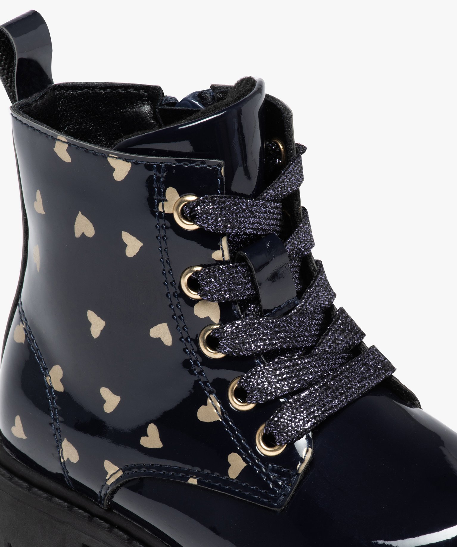 Bottines bébé fille mid-cut vernies à motif et à zip marine | GEMO