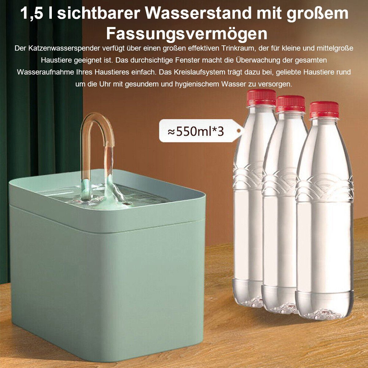 flowgoer Nager-Futterhaus Trinkspender für Hunde und Katzen, lautlos, 1,5 l, Trinkbrunnen für Haustiere, elektrisch, automatisch