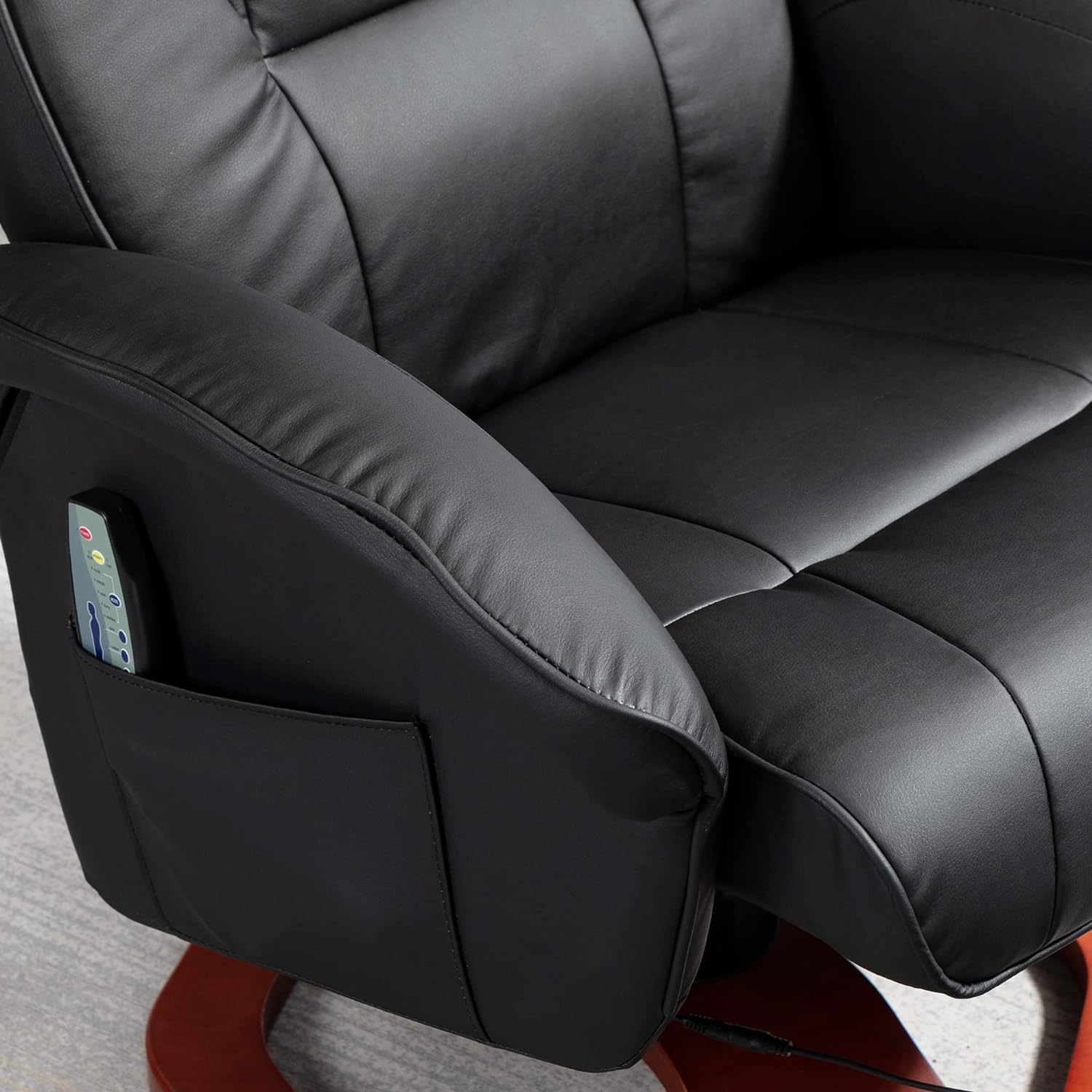 HOMCOM Sillón de masaje con reposapiés, función de descanso, función de descanso, sillón reclinable con función de masaje, giratorio 360°, piel sintética, acero negro+marrón, 73 x 83 x 106 cm
