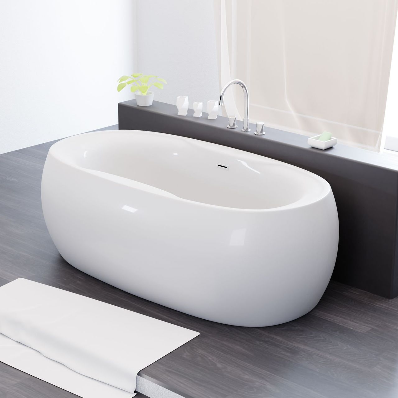 TroniTechnik Freistehende Badewanne Acrylbadewanne Standbadewanne Dokos 180cm x 100cm x 60cm