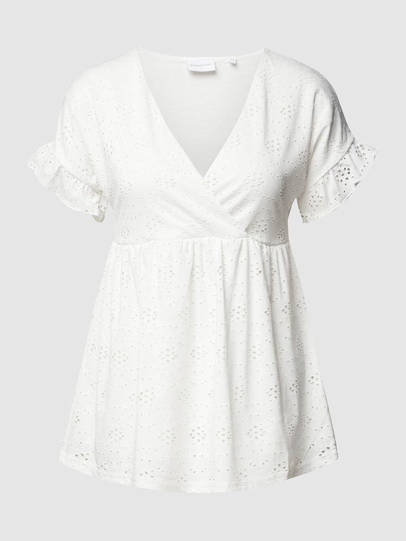 Umstands-Bluse mit floralen Lochstickereien in weiß