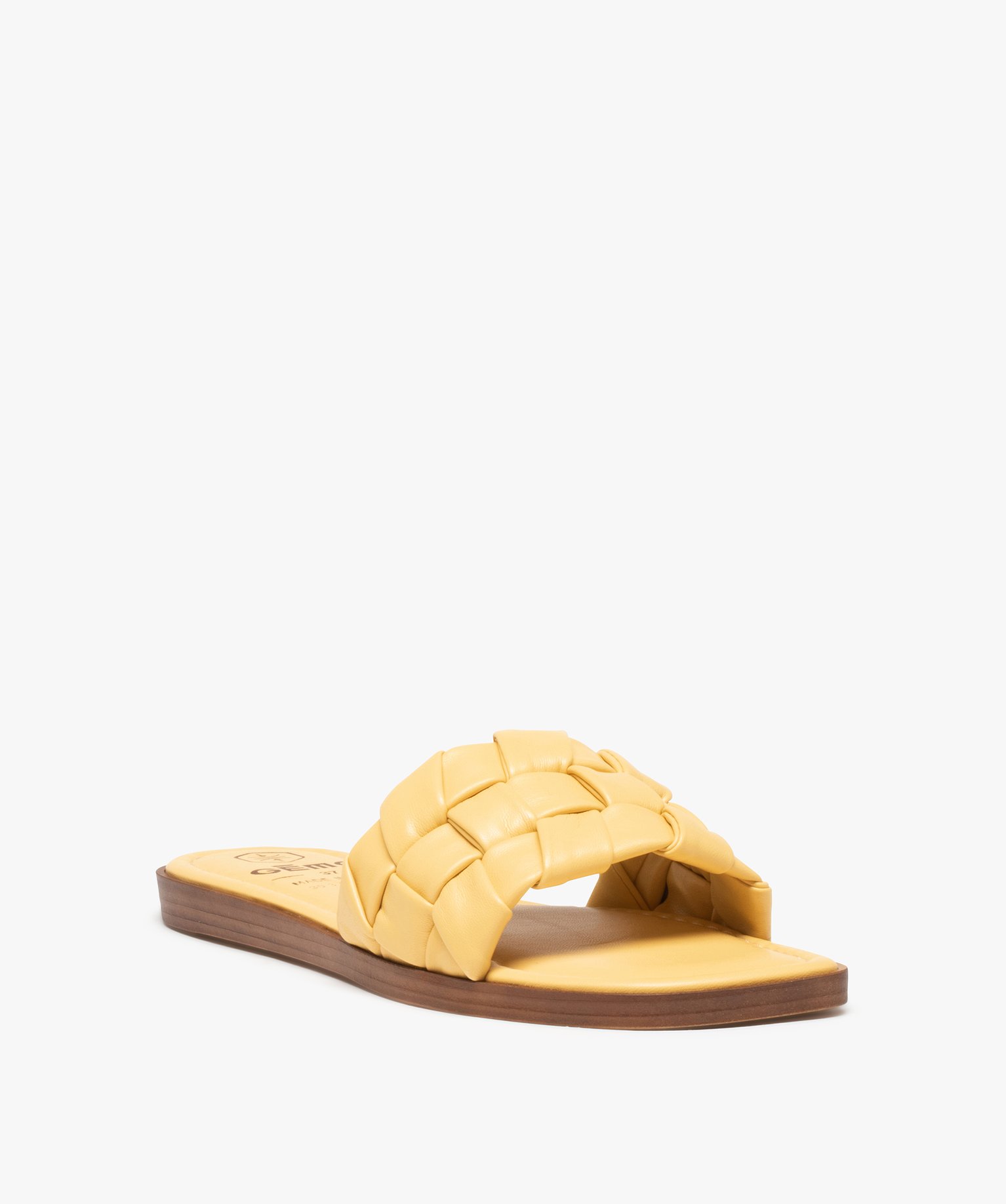 Mules femme avec dessus tressé et semelle à bout carré jaune | GEMO