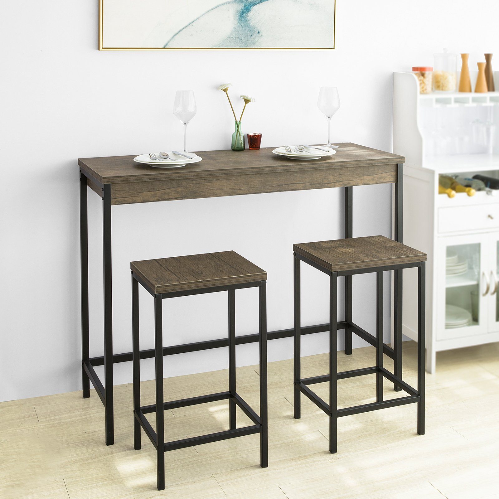 SoBuy Bartisch OGT30, 3-teilig Bartisch-Set Bistrotisch mit 2 Barhockern