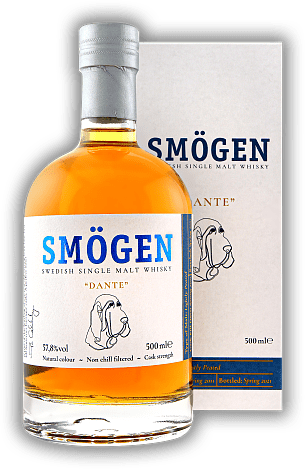Smögen Dante Swedish Single Malt Whisky 10 Years 2011/2021 57,8% Smögen Dante Swedish Single Malt Whisky 10 Years 2011/2021 57,8% Kraftvoll und charakterstark mit deutlicher Rauchnote. Alter 11/21 - 0,5	 Liter - Vol 57,8%