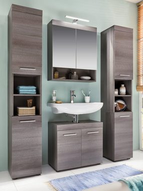 trendteam Badmöbel-Set Runner, (Badezimmer 4-teilig in grau Rauchsilber, 150 x 190 cm), Set mit 2x Hochschrank