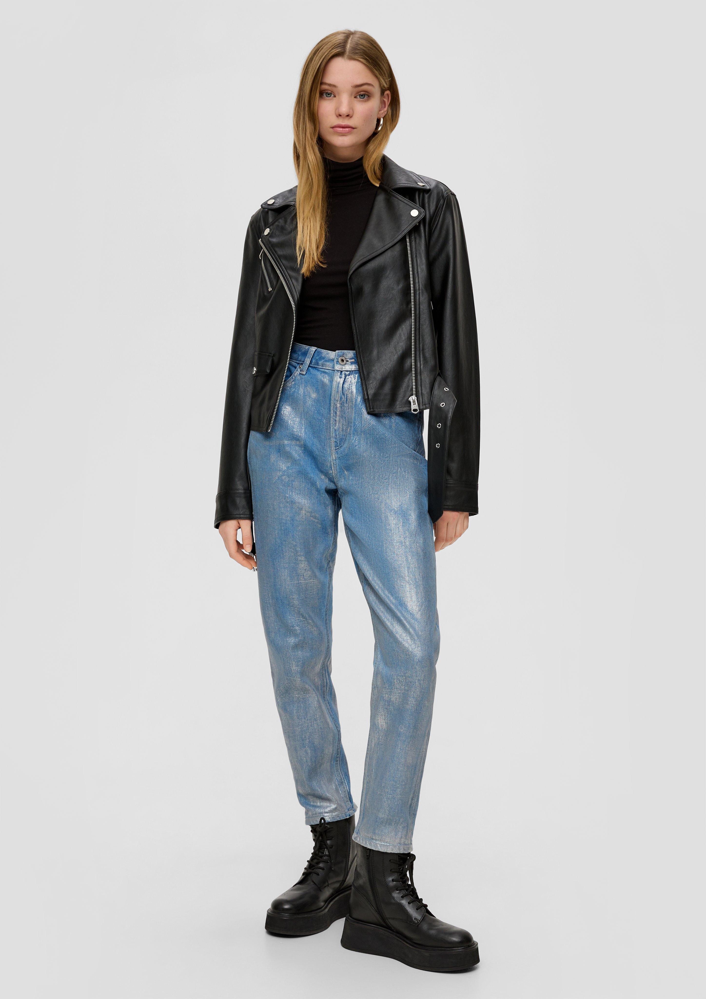 Ankle Jeans Mom / Relaxed Fit / High Rise / Tapered Leg / mit silberfarbenem Coating  2137970-93Z1