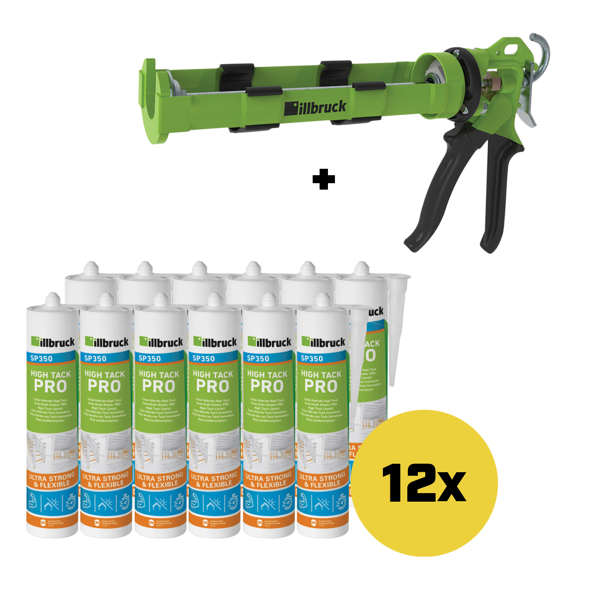 illbruck SP350SETWIT SP350 SET - 12 x SP350 komplet visokolepilnih lepil bele barve + pištola za tesnjenje AA873
