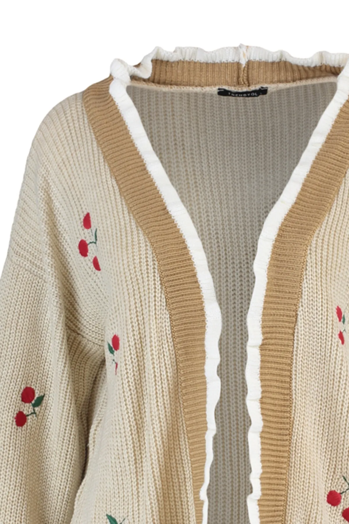 Trendyol Collection  Kamelfarbene Strickjacke mit Stickerei TWOAW21HI0628