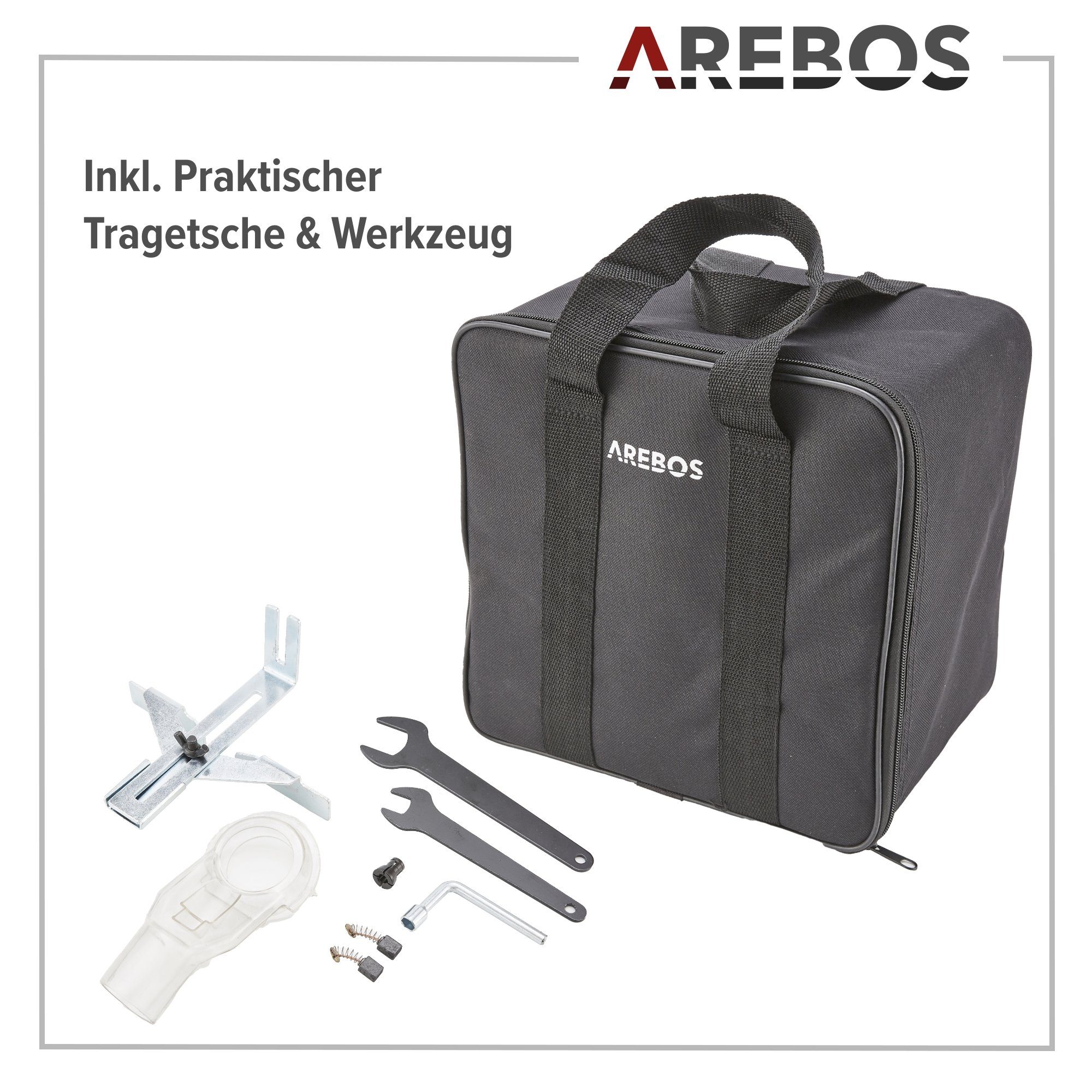 Arebos Oberfräse Holz Fräse Fräsmaschine, Tauchbasis & Trimmer, mit Werkzeugtasche, (Oberfräse Deluxe mit Trimmer und Tauchbasis), Leistungsaufnahme : 710 W