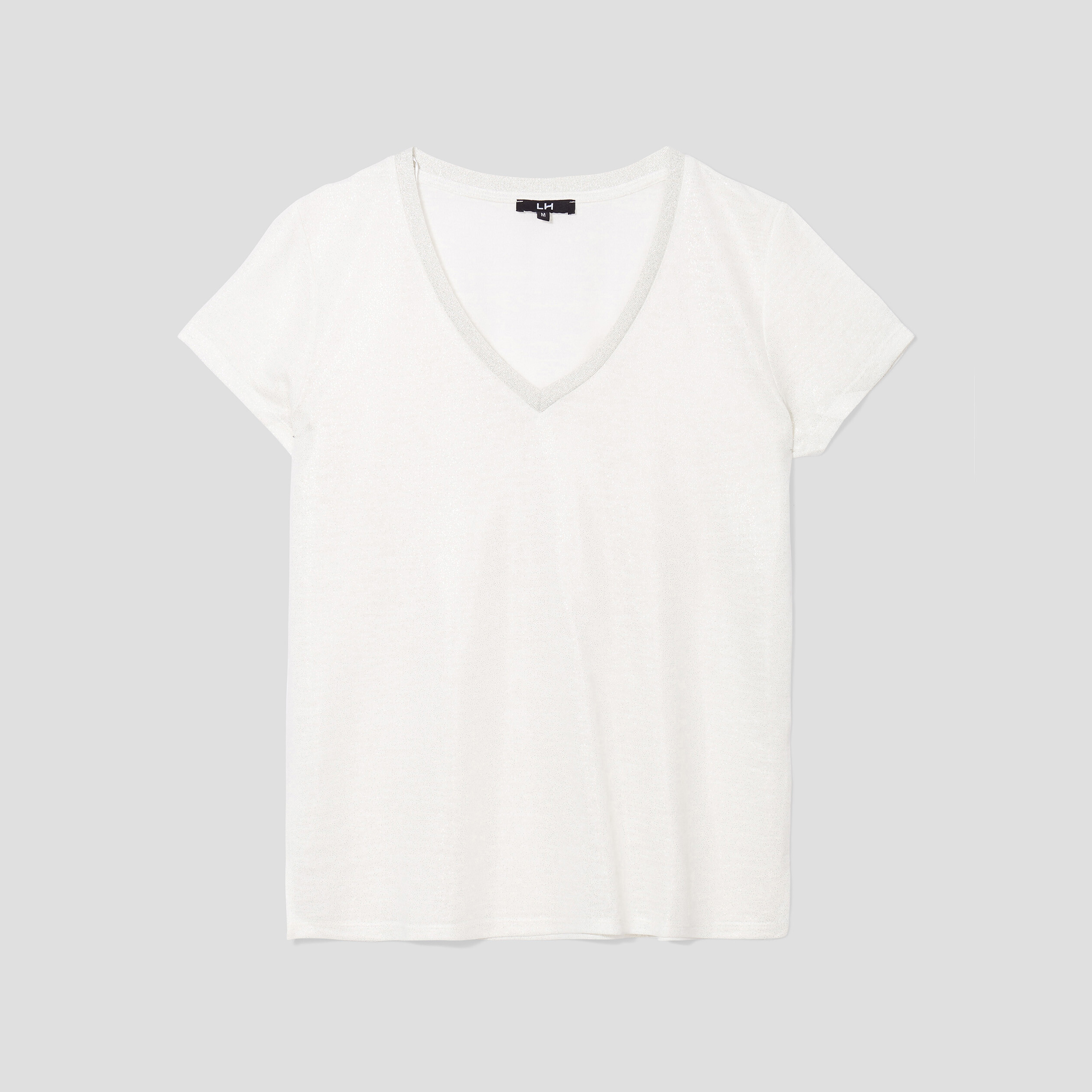 T-shirt col en V à bande métallisée blanc femme | La Halle