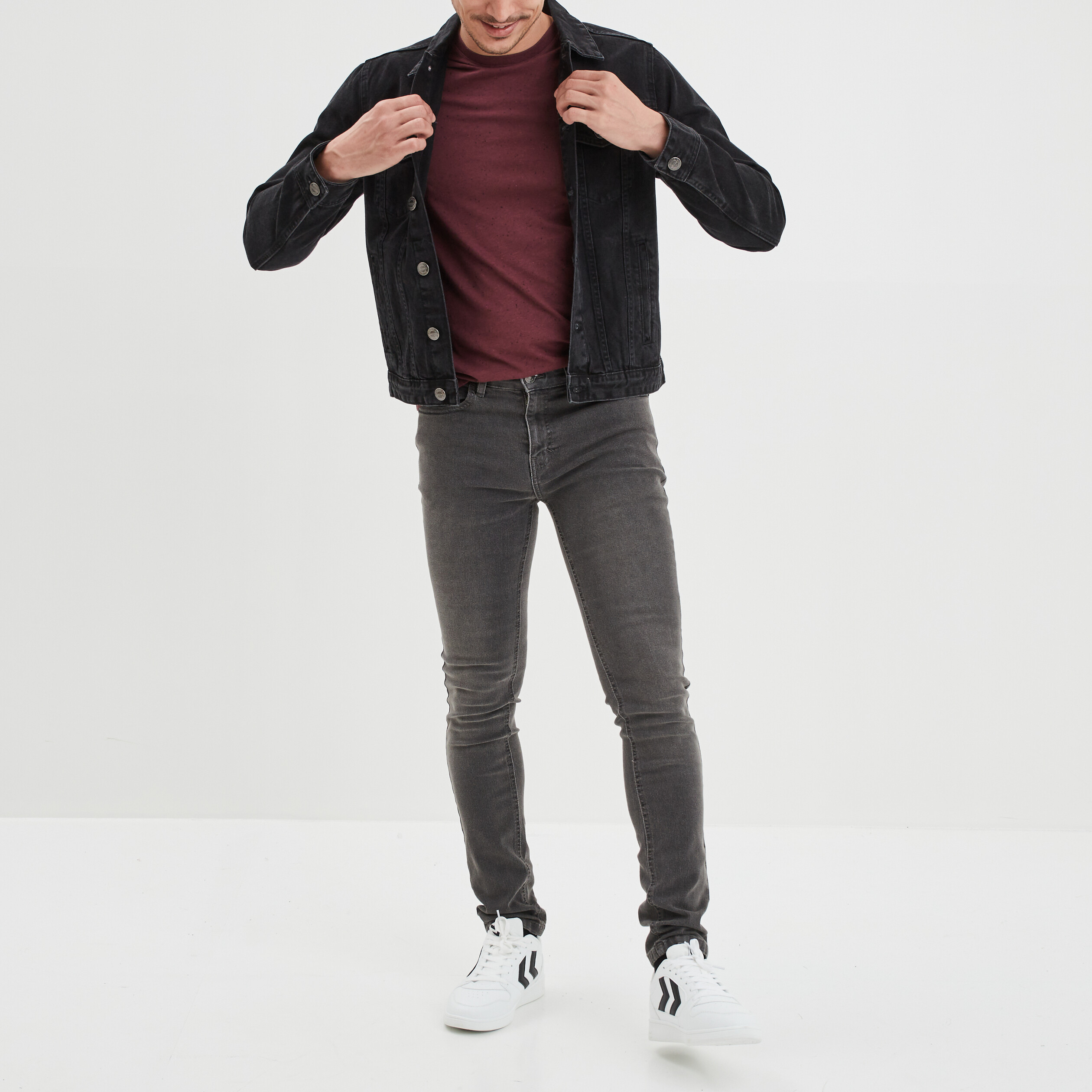 Veste droite boutonnée en jean Creeks denim noir homme | La Halle