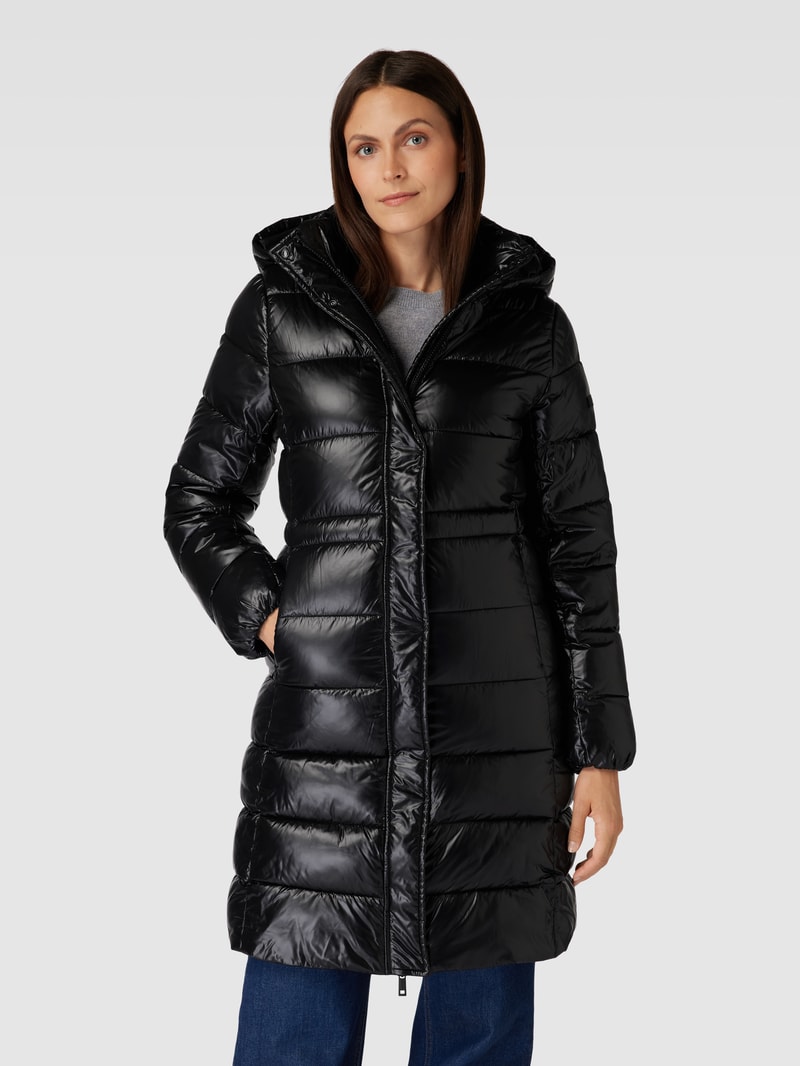 Steppmantel mit Kapuze in schwarz