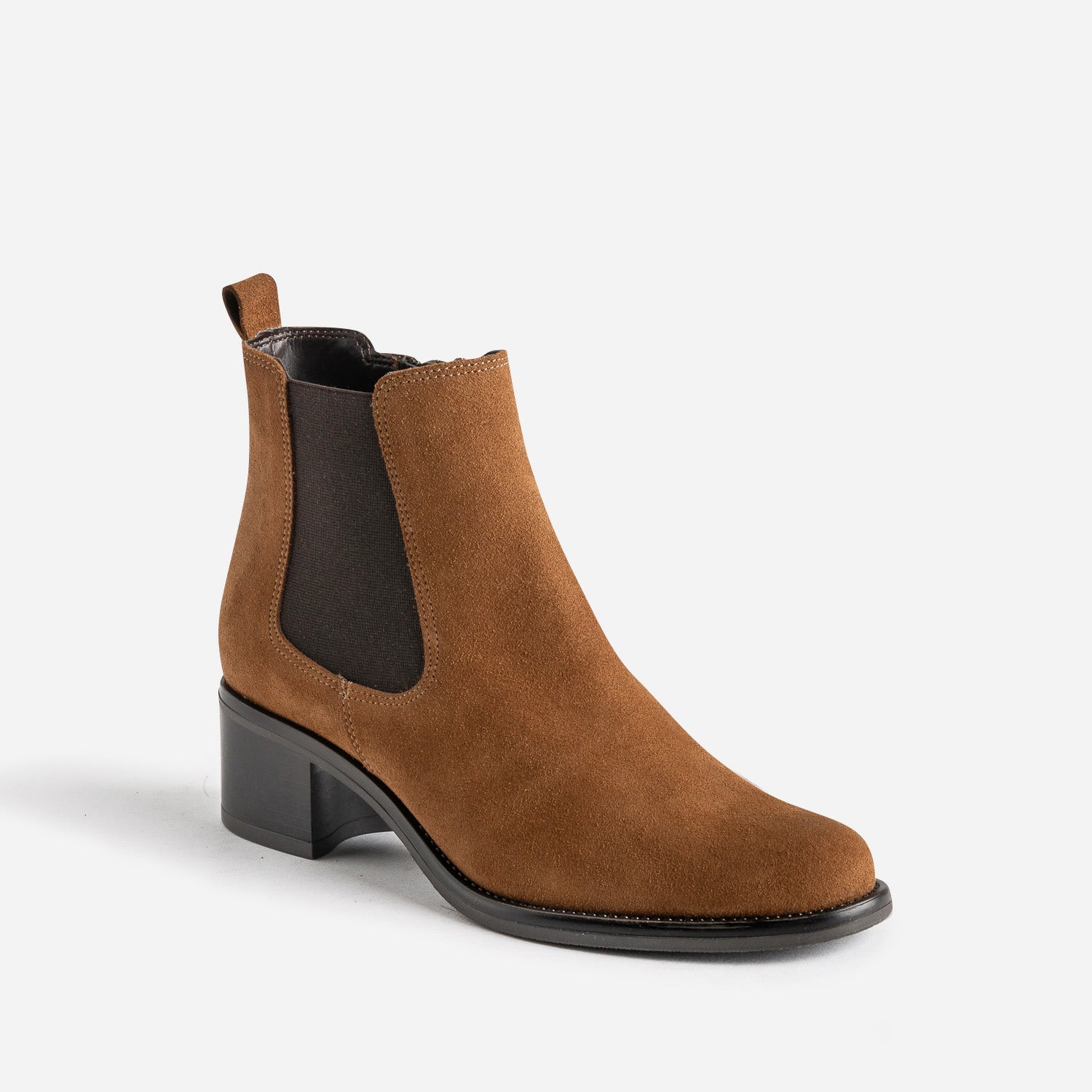 Boots cognac en cuir velours